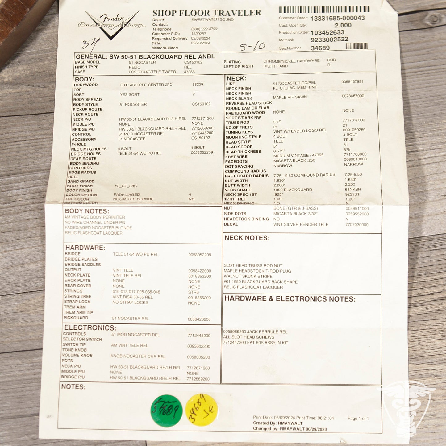 Fender Custom Shop 50-51 Blackguard Relic - 6.93 LBS