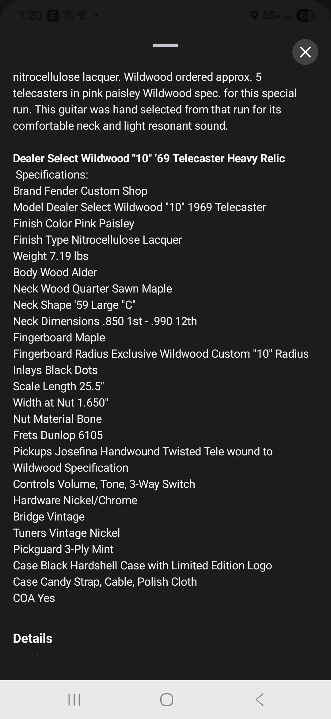 Fender Fender Custom Dealer Select Wildwood "10" '69 Thinline Telecaster 2017