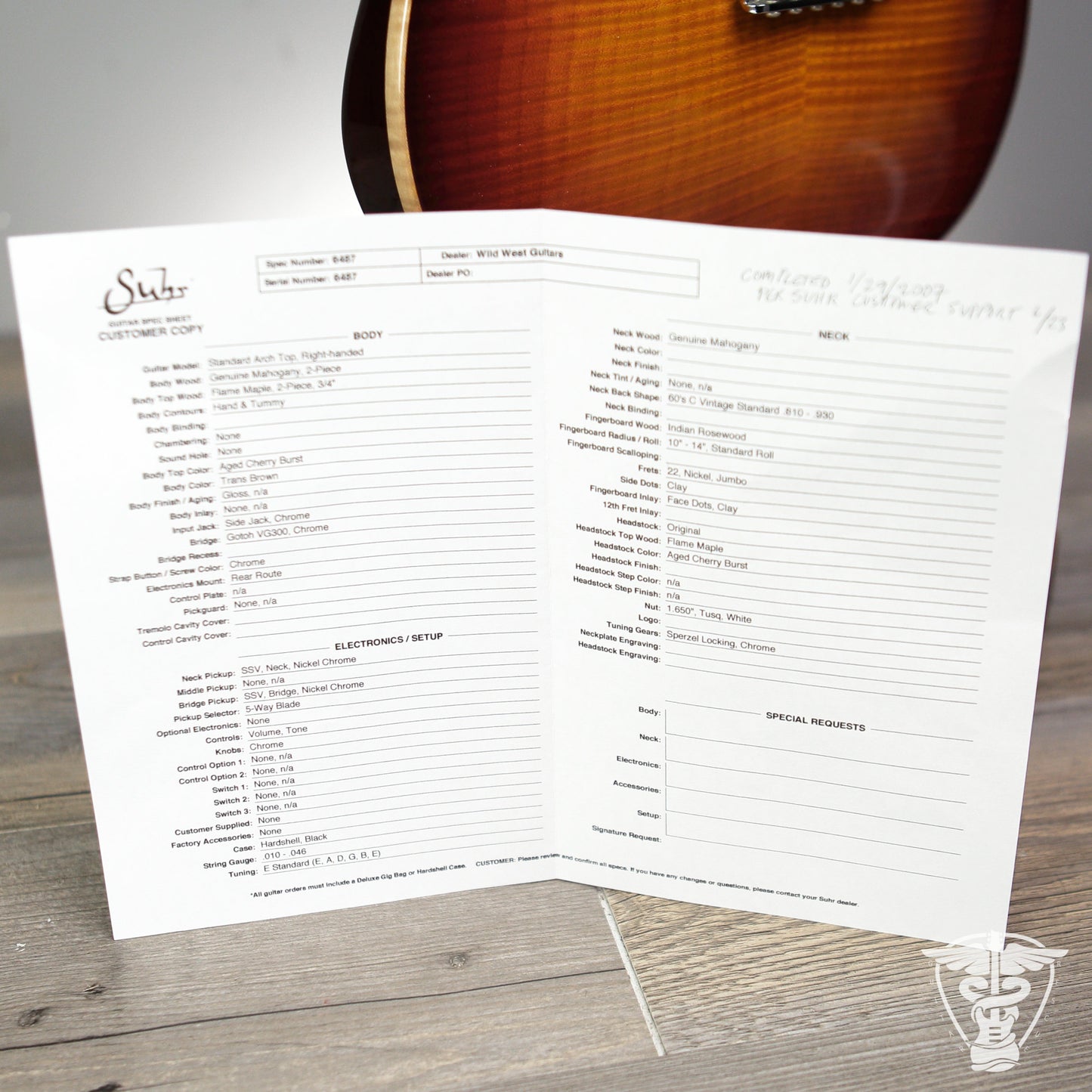 2007 Suhr Standard Custom Arch Top - 7.59 LBS
