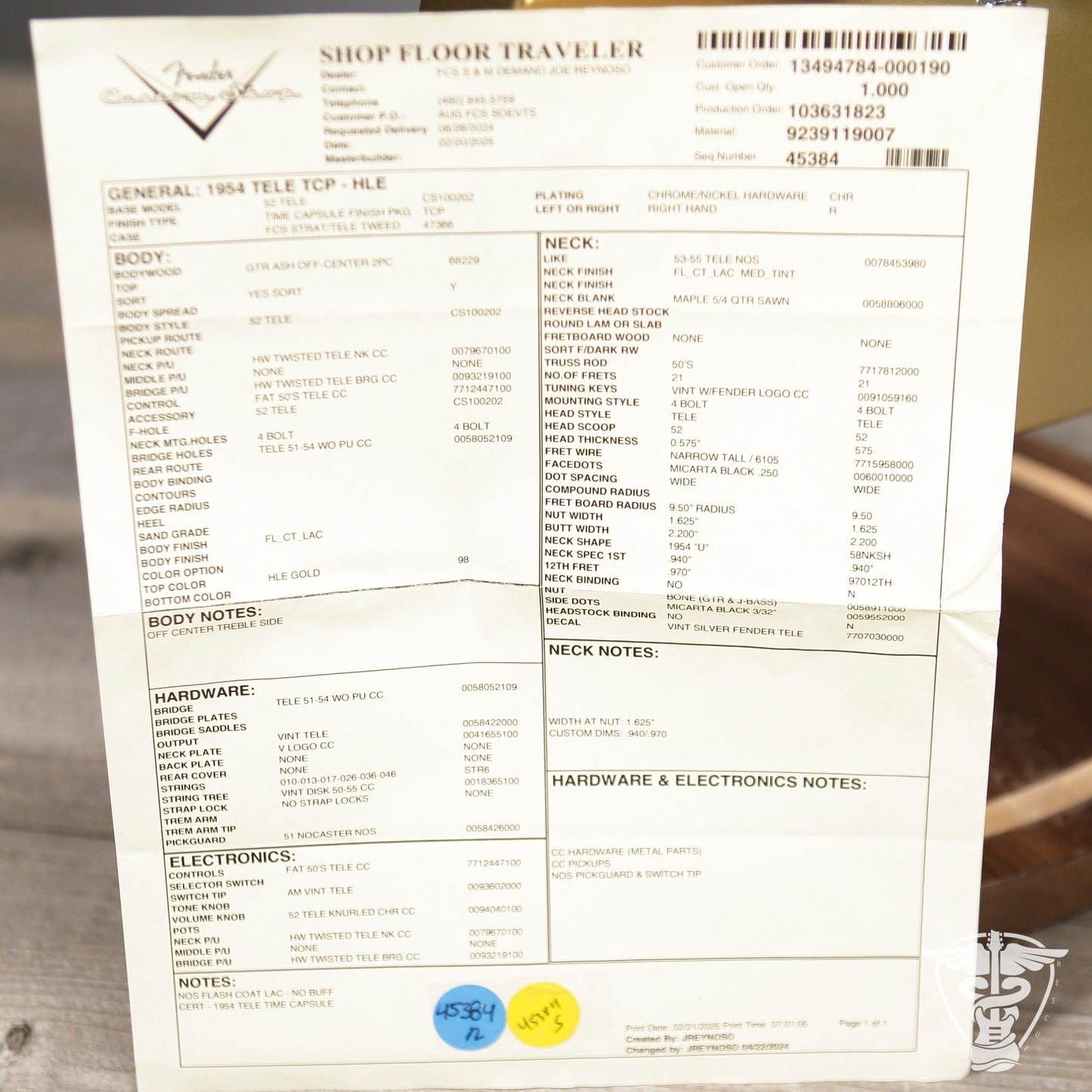 2025 Fender 1954 Telecaster TCP - 7.62 LBS