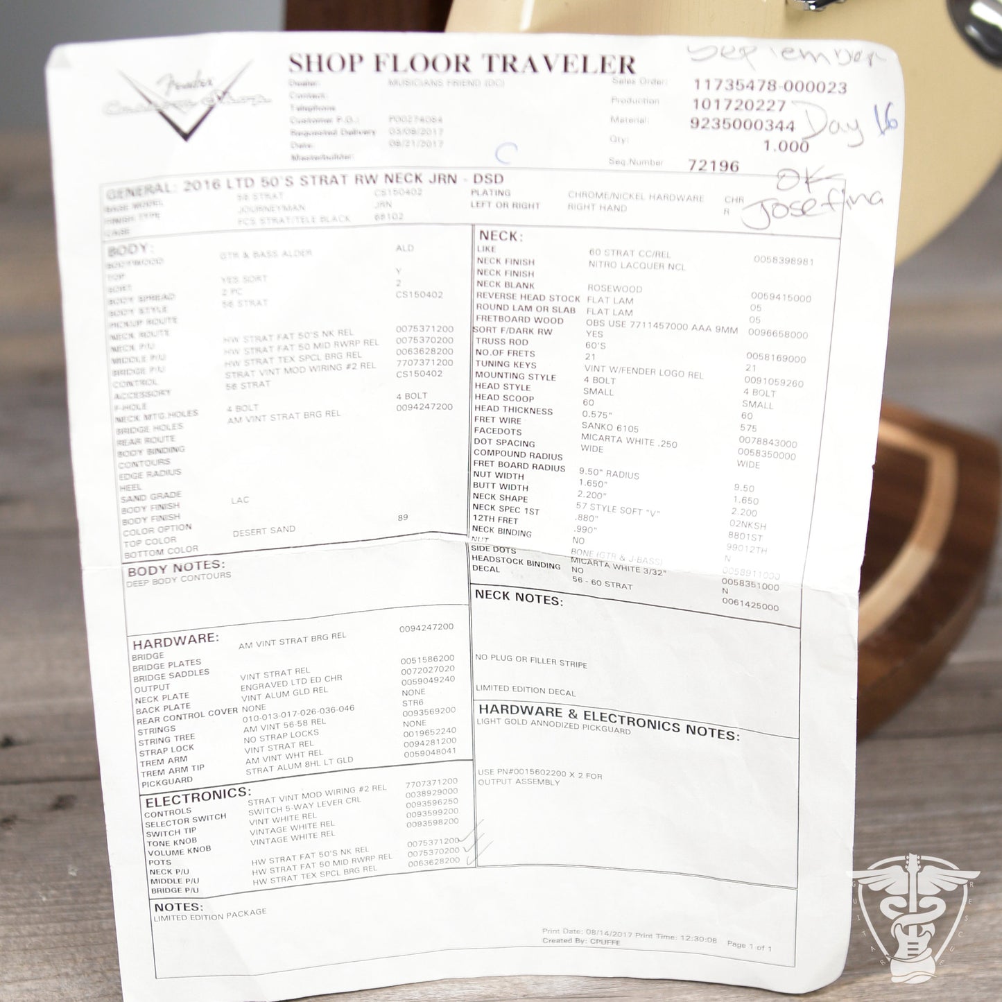 2017 Fender Limited 50s Strat Rosewood Neck Journeyman - 7.56 LBS